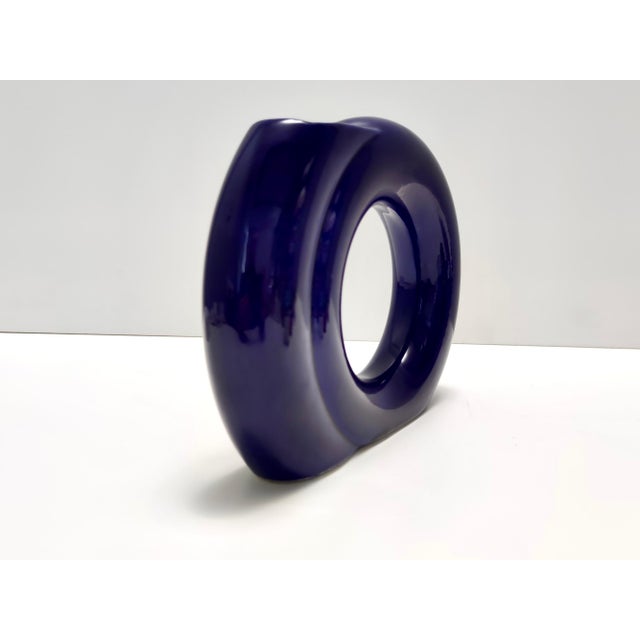 Mid-Century Modern Vintage Blue Glazed Ceramic Vase by Pietro Arosio for Parravicini, Italy, 1970s For Sale - Image 3 of 10
