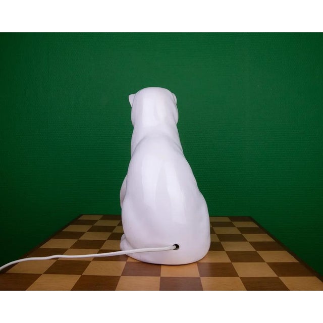 White Ceramic Cat Table Lamp, 1970s For Sale - Image 6 of 8