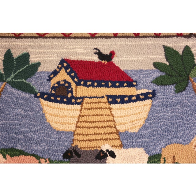 American Nazmiyal Collection Antique American Hooked Folk Rug For Sale - Image 3 of 5