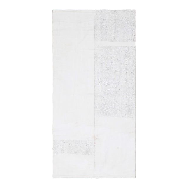 1970s Vintage Handmade Wool Cotton White Runner Rug For Sale