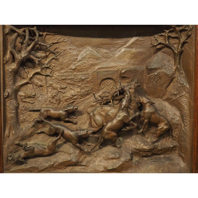 Wood Pair of Large Antique French Oak Framed Hunt Plaques, P. Lecourtier (1851-1925) For Sale - Image 7 of 18