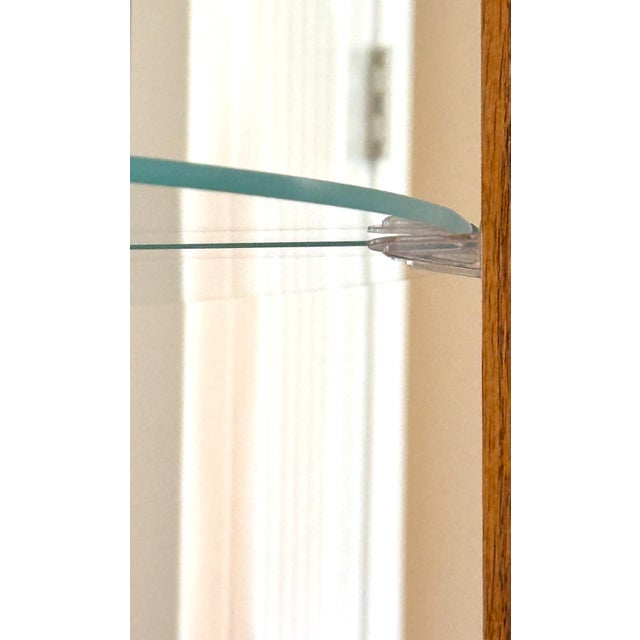 1980s Classic Oak Corner Curio Cabinet - Lighted Glass Display, 4 Glass + 2 Wood Shelves, Excellent Condition For Sale - Image 12 of 14