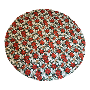 Vintage Mid Century Red Poinsettia & Holly Christmas Tablecloth - Round 69"