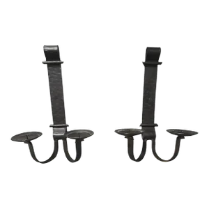 Pair of Late 20th Century Gothic Spanish Style Hand Hammered Wrought Iron Wall Candle Sconces