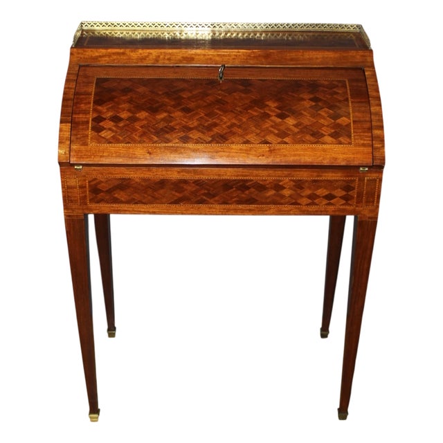 Louis XVI Style Marquetry Roll-Top Desk, 1890s For Sale