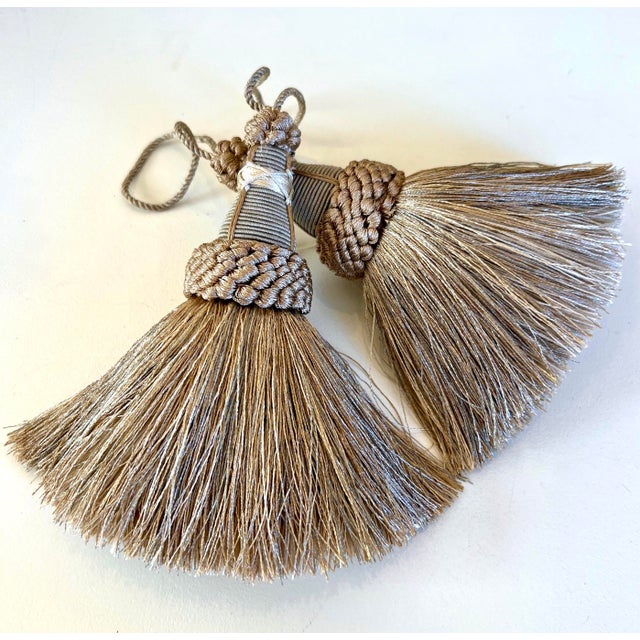 Sage Green Key Tassels With Looped Ruche - a Pair For Sale - Image 10 of 13