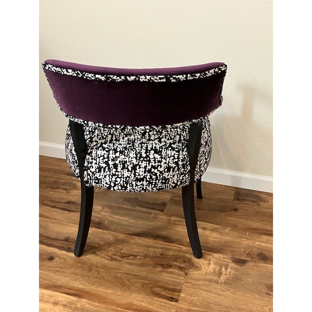 Custom Masland-Duran Mid-Century Library Chair - Plum Scalamandre Velvet & Black/White Chenille - Restored Accent Chair For Sale In Austin - Image 6 of 11