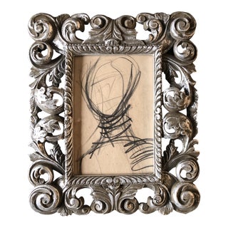 1950’s Original Abstract Portrait Charcoal Study Drawing Ornate Vintage Frame