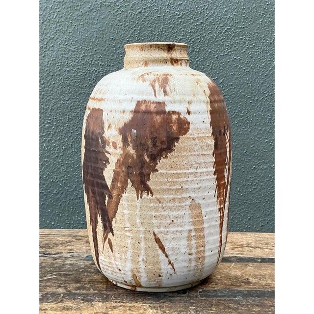 Vintage Abstract Stoneware Vase For Sale In West Palm - Image 6 of 12