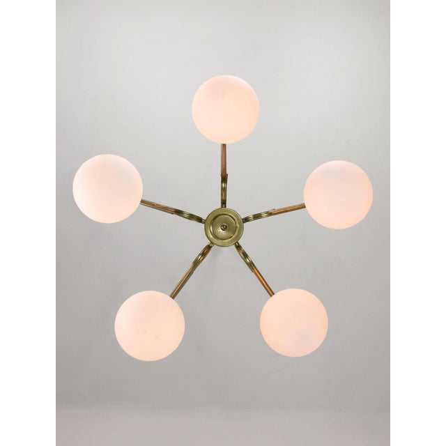 Mid-Century Modern Italian Brass and Opaline Chandelier, 1960 For Sale - Image 13 of 18