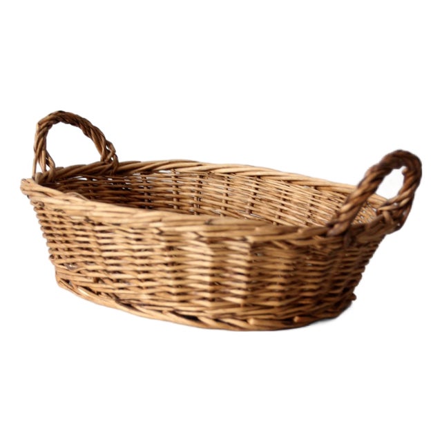 Vintage Wicker Gathering Basket For Sale