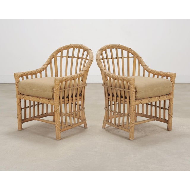 Wood Set of Eight Danny Ho Fong Rattan Garden Dining Armchairs For Sale - Image 7 of 18
