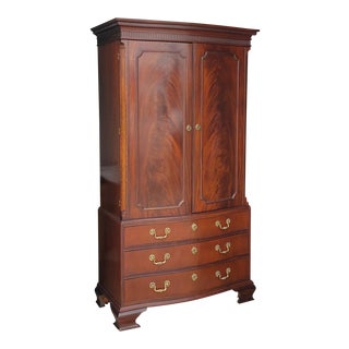 Vintage Baker Furniture Chippendale Mahogany Armoire Cabinet For Sale