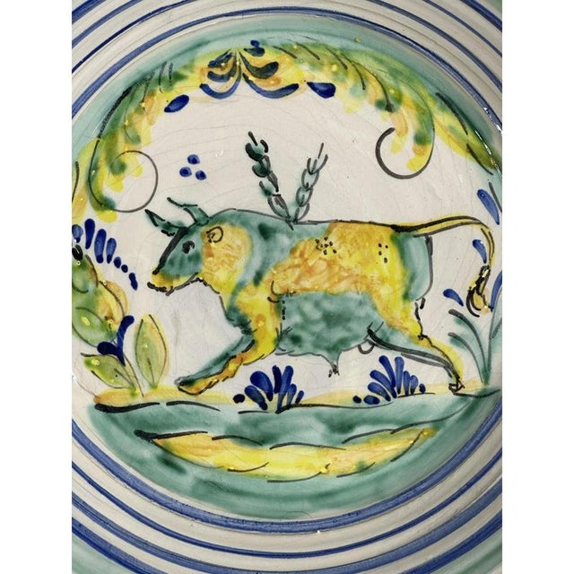 Spanish Ceramic Lebrillo Plate with Painted Bull from Triana, 19th Century For Sale - Image 5 of 8