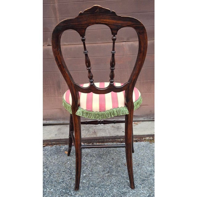 Late 19th Century Victorian Rosewood and Striped Upholstered Side Chair With Footstool Set For Sale - Image 9 of 18