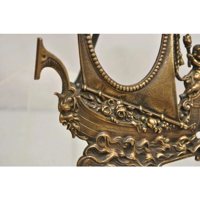 Antique French Renaissance Style Brass Oval Picture Frame With Ship and Cherub For Sale In Philadelphia - Image 6 of 12