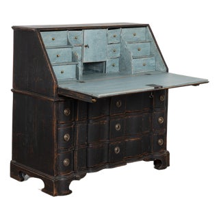 Late 18th Century Danish Black Painted Oak Rococo Secretary Bureau For Sale