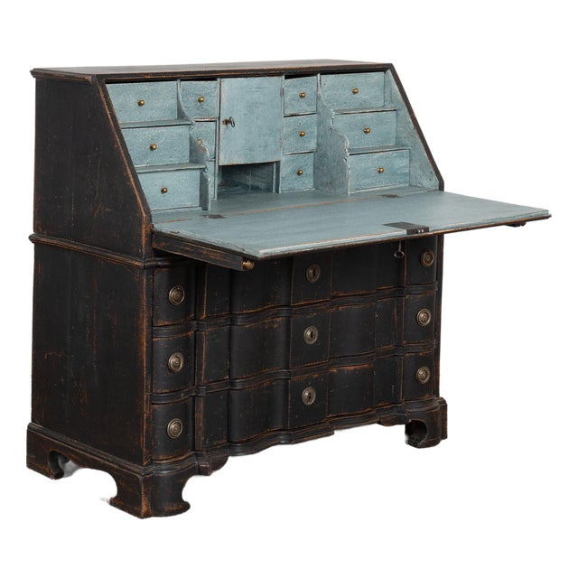 Late 18th Century Danish Black Painted Oak Rococo Secretary Bureau For Sale