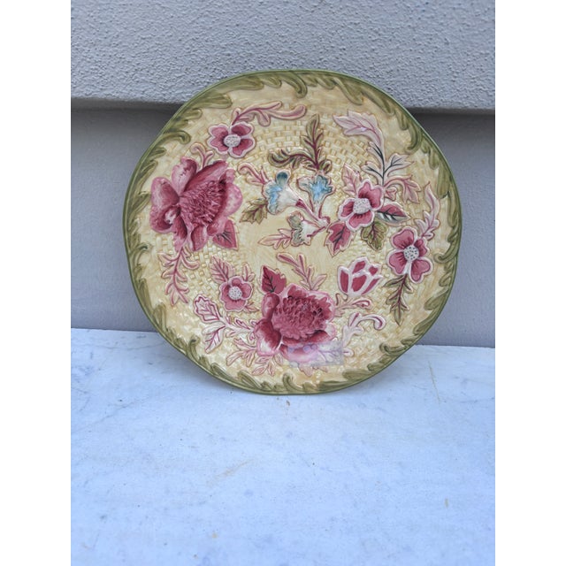 Large Modern Majolica Pink Flowers Plate Longaberger For Sale - Image 4 of 5