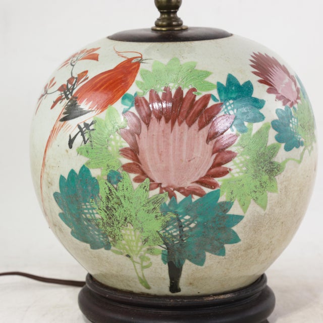 Famille Rose Antique Porcelain Vase Lamp With Bird and Floral Motif on Wood Base For Sale In New York - Image 6 of 18