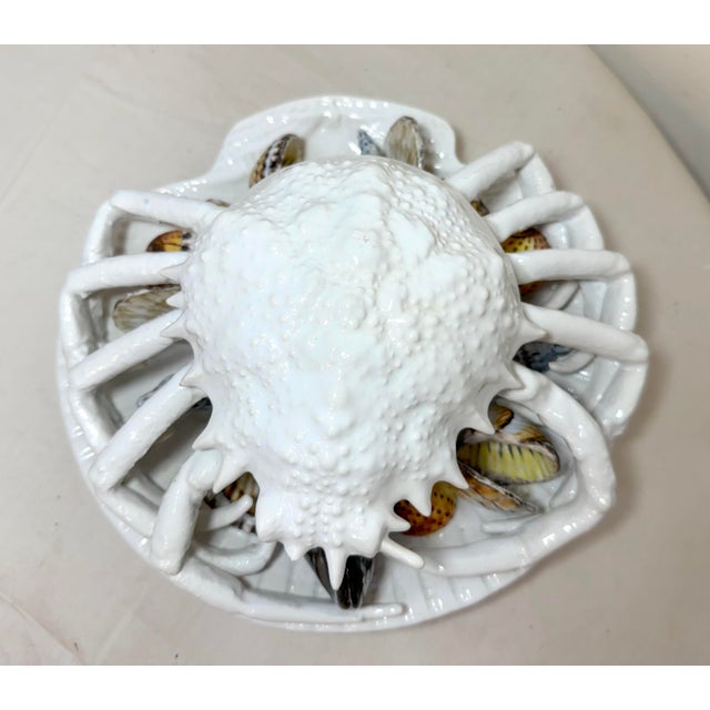 Vintage Handmade Italian White Majolica B. Altman Crab Clam Covered Pottery Dish For Sale In New York - Image 6 of 14