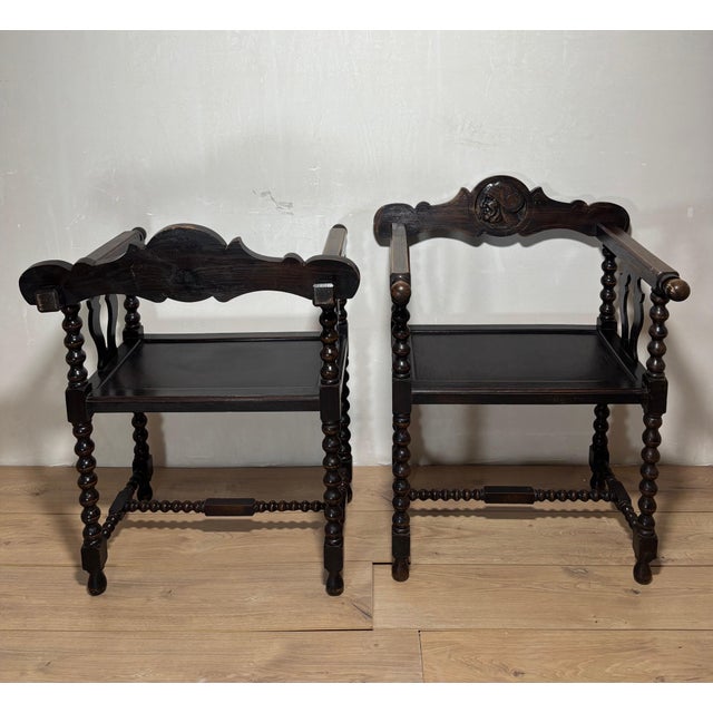 Pair of Spanish Barley Twist Armchairs, Baroque Revival, Early 20th Century For Sale - Image 11 of 13