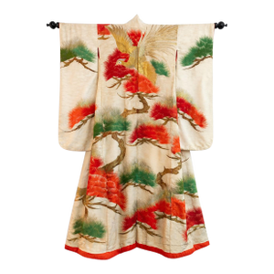 Antique Japanese Ceremonial Uchikake Kimono With Hand-Embroidered Crane, c.1900–1930