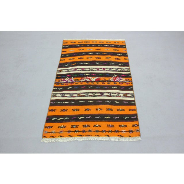 1970s Southwestern Style Handmade Pumpkin Orange Turkish Kilim Area Rug For Sale - Image 11 of 11