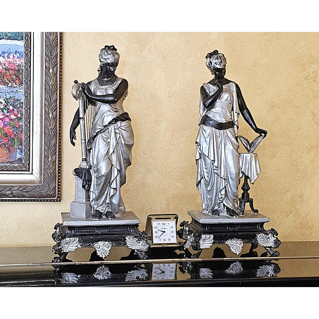 19th-Century Victorian Spelter Greek Muse & Classical Maiden Statues – Pair For Sale - Image 18 of 18
