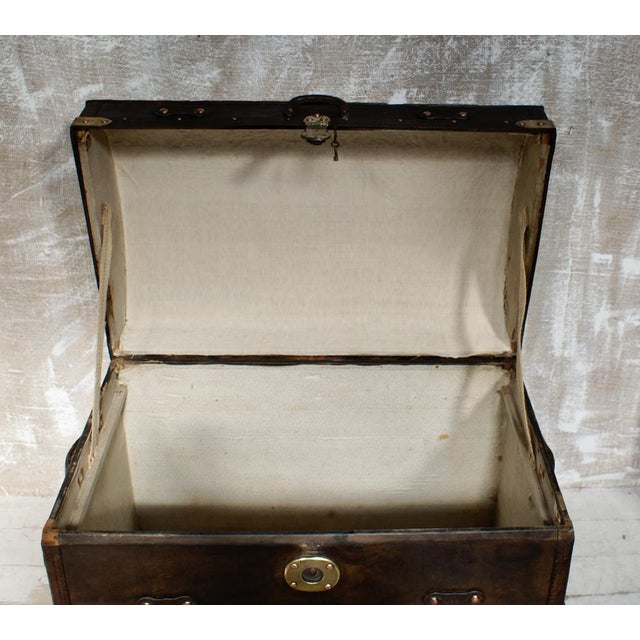 Antique Dome-Topped Leather-Bound Steamer Trunk, 1860s For Sale - Image 4 of 13