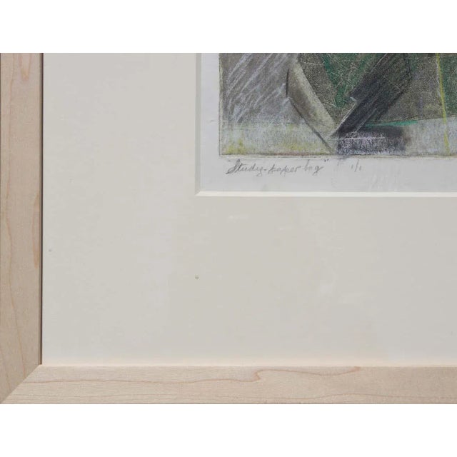 1984 Rita Blasser "Study - Paper Bag" Abstract Green and Neutral Toned Print, Framed For Sale In Houston - Image 6 of 12
