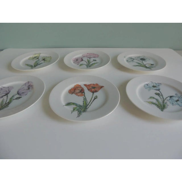 Contemporary Contemporary Hand Painted Floral Dessert Round Plates - Set of 6 For Sale - Image 3 of 6