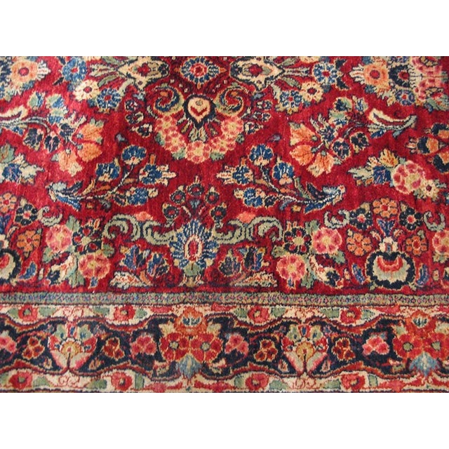 1920s Red Medallion Antique Persian Sarouk Rug 4'7" X 10'0" Handknotted Wool Carpet For Sale - Image 4 of 6