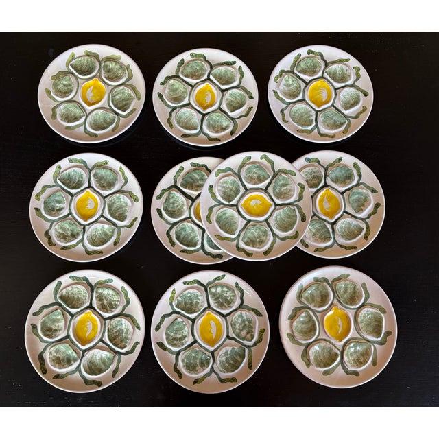 Belon Oyster Plates from Pornic Pottery MBFA, 1950s, Set of 10 For Sale - Image 12 of 12