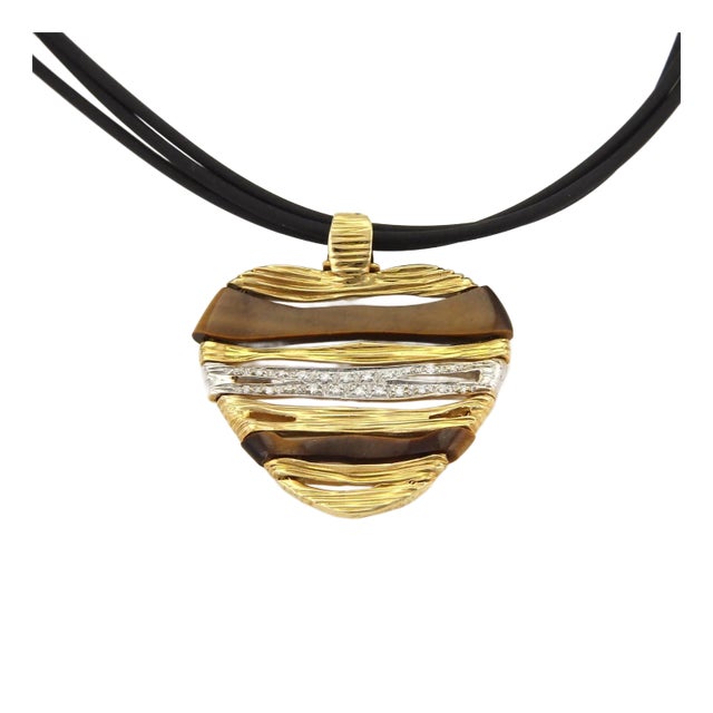 Roberto Coin Diamond & Gem 18k Gold Heart Pendant Cord Necklace For Sale