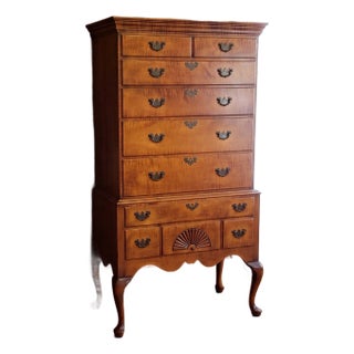 Tiger Maple Queen Anne Style Highboy Chest by Joseph F. Bachut (2005) For Sale