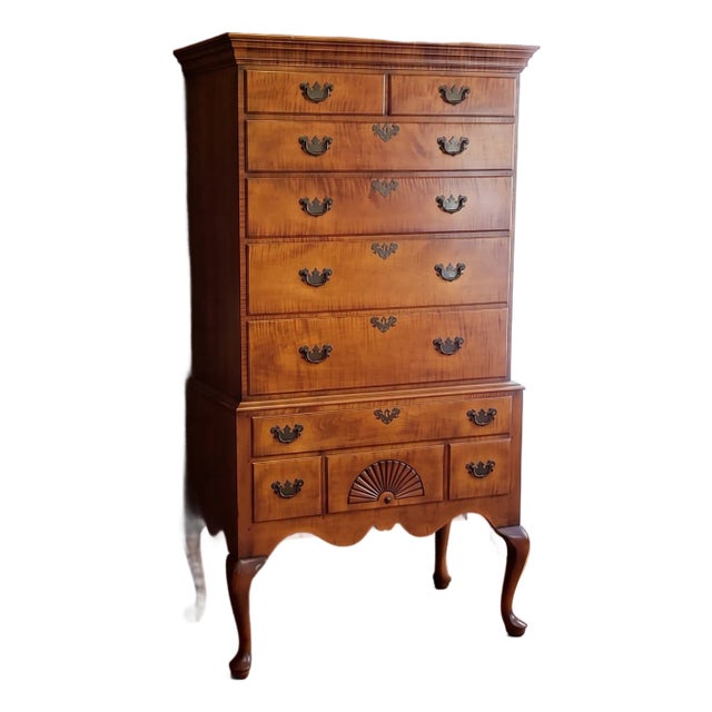 Tiger Maple Queen Anne Style Highboy Chest by Joseph F. Bachut (2005) For Sale