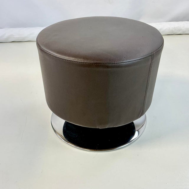 Contemporary Contemporary Modern Italian Brown Faux Leather With Chrome Pedestal Base Low Stool For Sale - Image 3 of 9