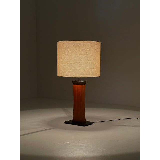 Beige Mid-Century Modern Italian Teak Table Lamp, 1970s For Sale - Image 8 of 17