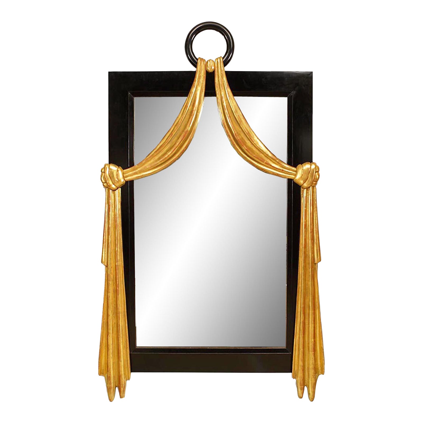 French Mid-Century Ebonized Wood and Gilt Swag Wall Mirror | Chairish - Decorative Large Wall Mirror With Swag