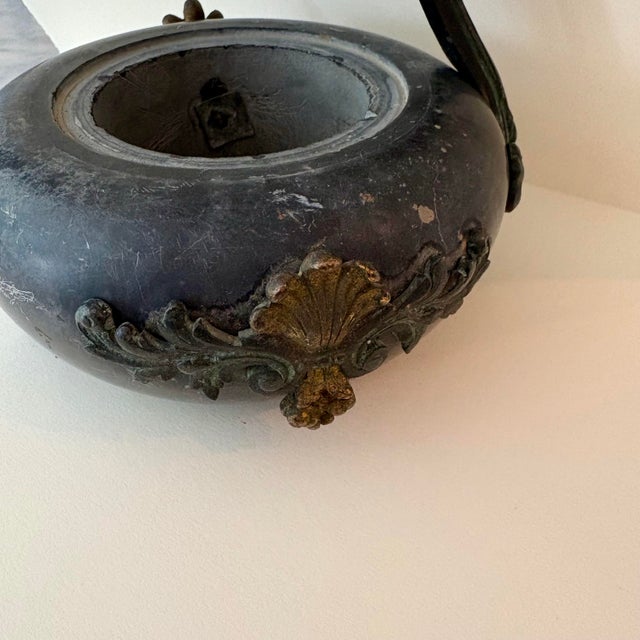 Gray Early 20th Century Chinese Soapstone Dragon Censer With Pierced Brass Lid For Sale - Image 8 of 12
