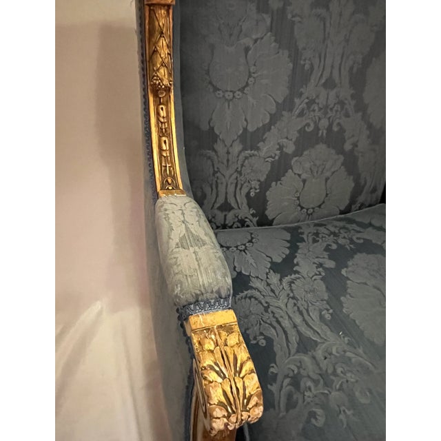 19th Century French Giltwood Wingback Chair with Blue Upholstery For Sale - Image 10 of 12