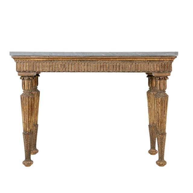 Neoclassical 18th C Italian Neoclassical Gilt Wood Console With a Gray Marble Top For Sale - Image 3 of 7