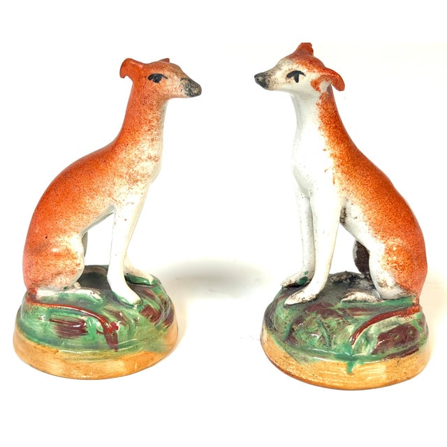 Pair of Victorian Staffordshire Pottery Seated Whippet Figures, Circa 1860 For Sale - Image 12 of 13