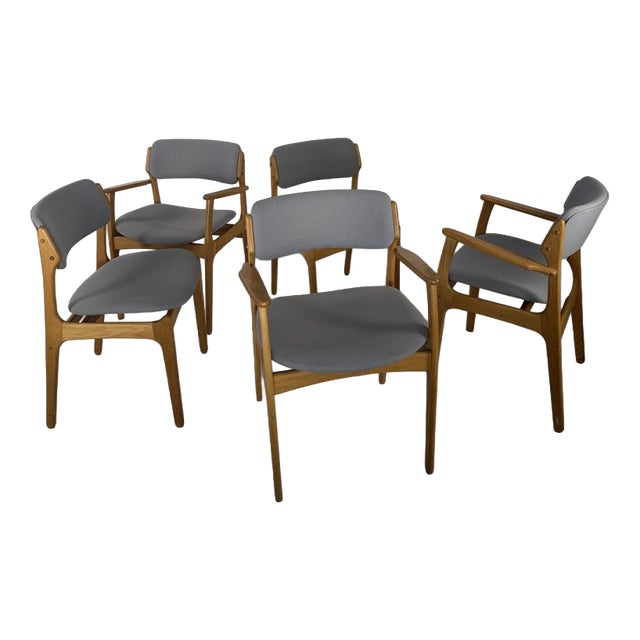 Vintage Danish Oak Chairs by Erik Buch for Oddense Maskinsnedkeri, 1960s, Set of 5 For Sale