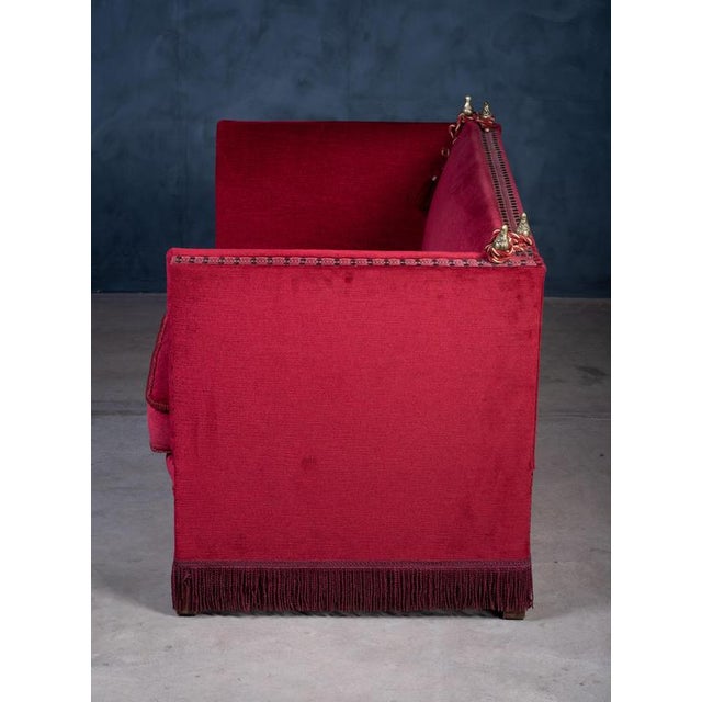 Vintage Red Velvet Knole Sofa with Floral Cushions, 1950s For Sale - Image 11 of 13