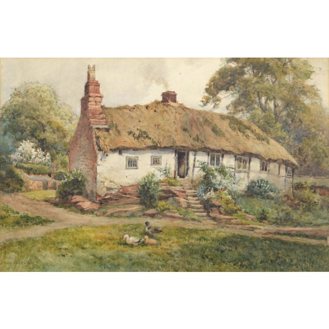 Serene depiction of a country house by Josh Fisher (British, 1859-1930). Signed "JOSH FISHER" in the lower-left corner....