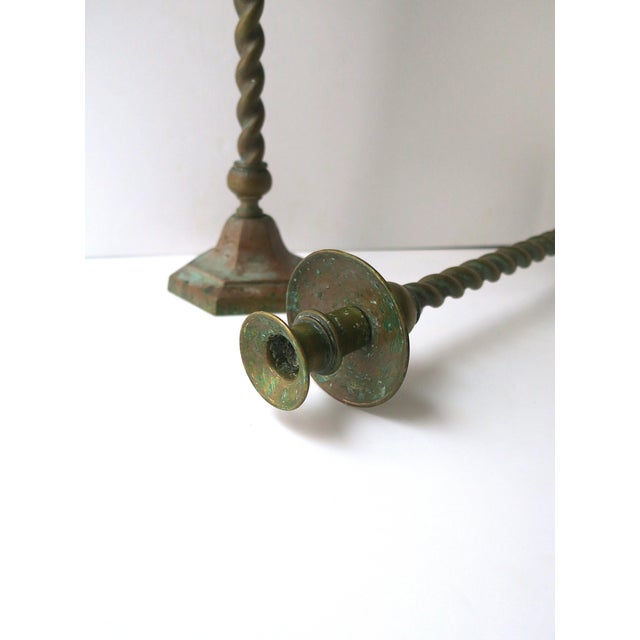 Brass English Brass Barley Twist Candlestick Holders, Pair, Circa Late-19th Century For Sale - Image 8 of 15