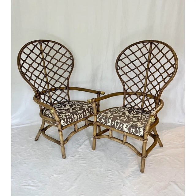 Vintage Fan Back Peacock Rattan Chairs Attributed to Ficks Reed ~ a Pair For Sale - Image 11 of 11