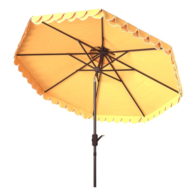 Elegant Valance 9Ft Double Top Umbrella, Yellow For Sale